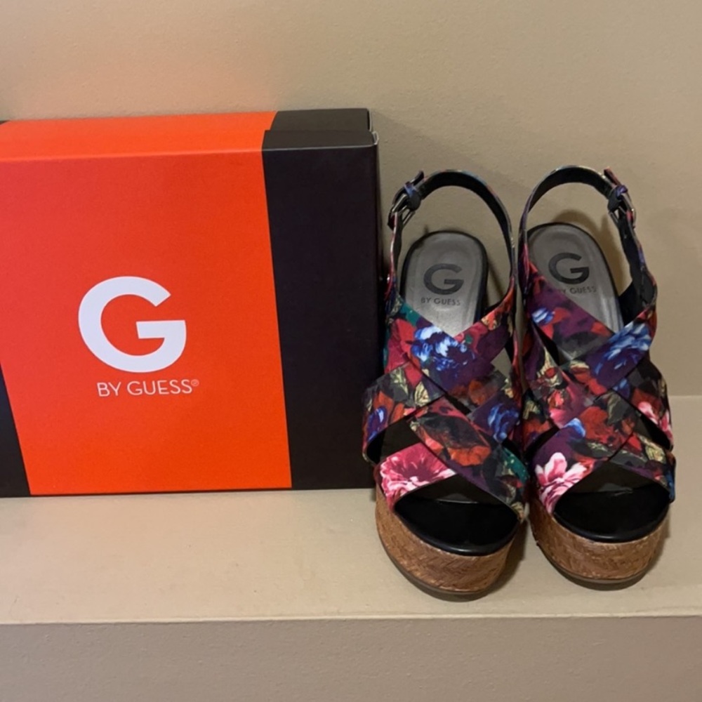 G by Guess floral wedges . Like new . Size 8